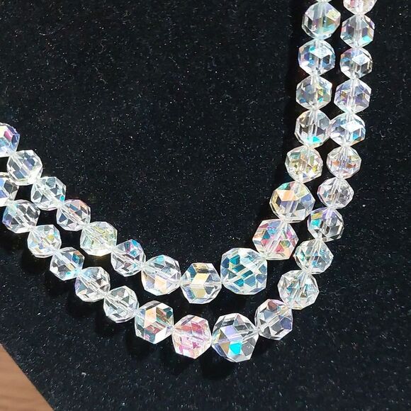 Vintage Aurora Borealis AB Glass Crystals Double Strand Glam Necklace - Picture 3 of 7